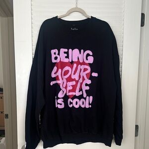 LALA Black Sweater with Pink Graphic